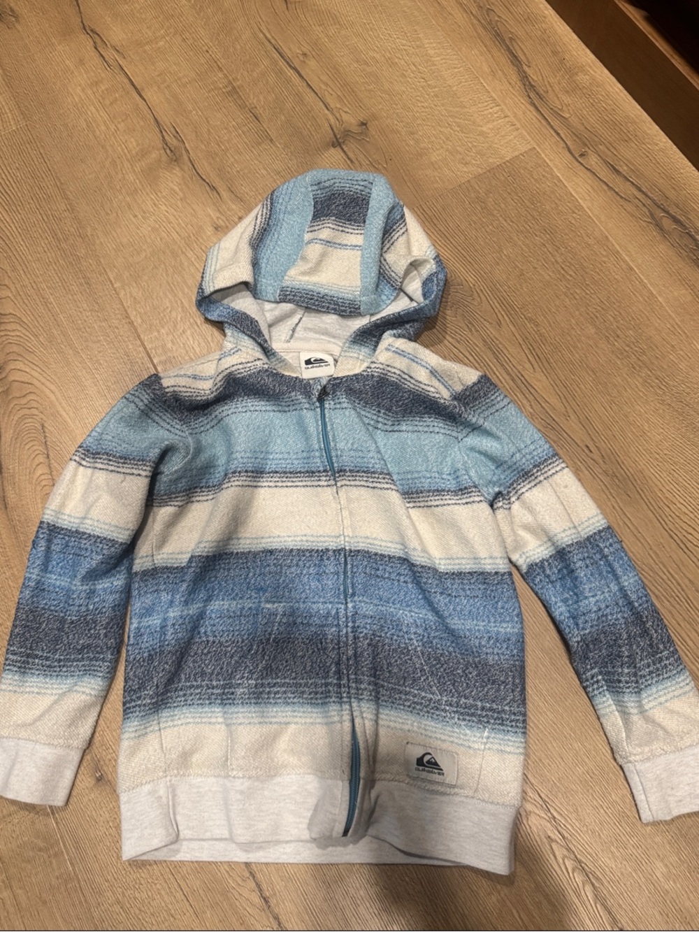 Quiksilver Blue & Cream Striped Hooded Zip Jacket